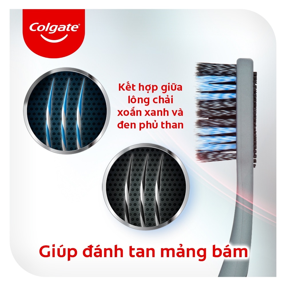 Bộ Bàn Chải Đánh Răng Colgate 360 Charcoal Spiral Lông Chải Siêu Mềm Xoắn Kép Phủ Than 2 Cây