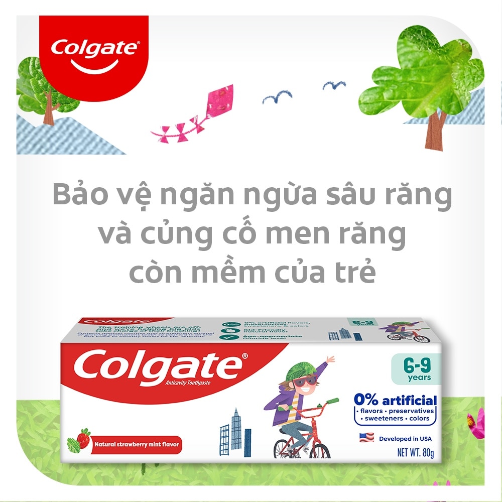 Kem Đánh Răng Colgate Ngừa Sâu Răng Dành Cho Trẻ Em 6-9 Tuổi Hương Dâu Bạc Hà 80g