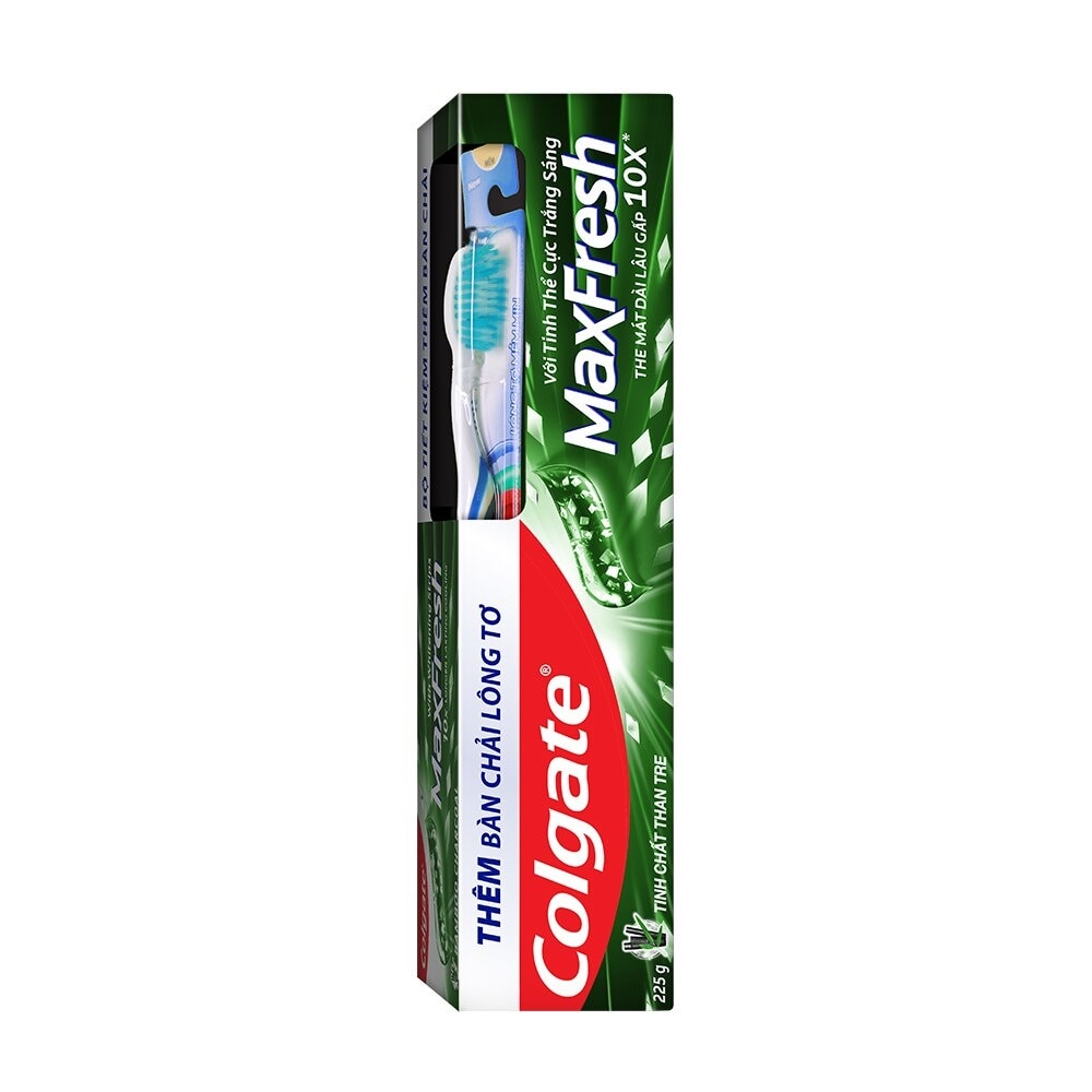 Kem Đánh Răng Colgate Max Fresh Tinh Chất Than Tre Tinh Thể Trắng Sáng 225g + Bàn Chải Lông Tơ