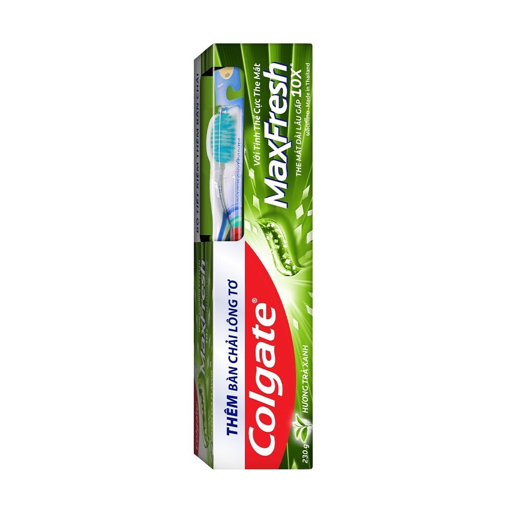 Kem Đánh Răng Colgate Max Fresh Trà Xanh Tinh Thể Cực Mát 225g + Bàn Chải Lông Tơ Phủ Than