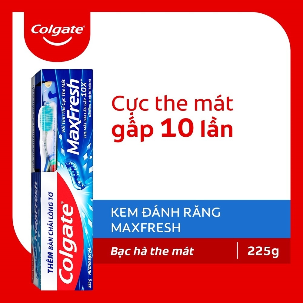 Kem Đánh Răng Colgate Max Fresh Bạc Hà Tinh Thể Cực The Mát 225g + Bàn Chải Mềm Mại