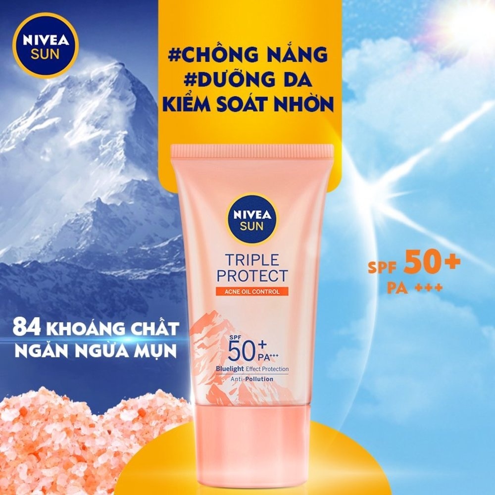 Kem Chống Nắng Nivea Himalayan Salt Acne Oil Control Dưỡng Da Kiểm Soát Nhờn SPF50+ PA+++ 40ml