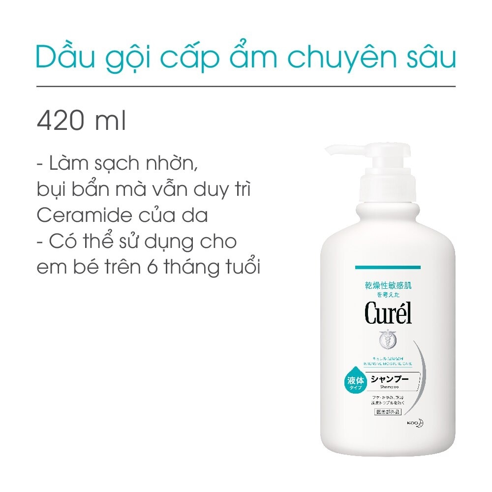 Dầu Gội Curél Intensive Moisture Care Shampoo Cấp Ẩm Chuyên Sâu Cho Da Đầu Khô Và Nhạy Cảm 420ml