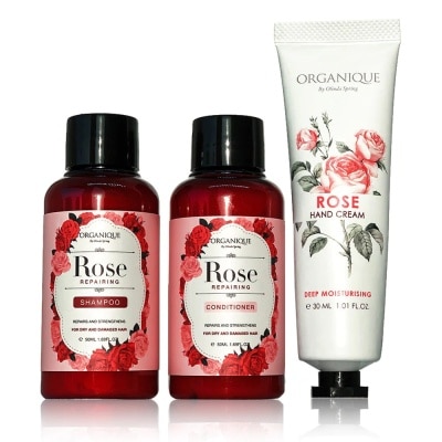 ORGANIQUE BY OLINDA SPRING Bộ Quà Tặng Organique Rose Hương Hoa Hồng (Dầu Gội 50ml + Dầu Xả 50ml + Kem Dưỡng Tay 30ml)