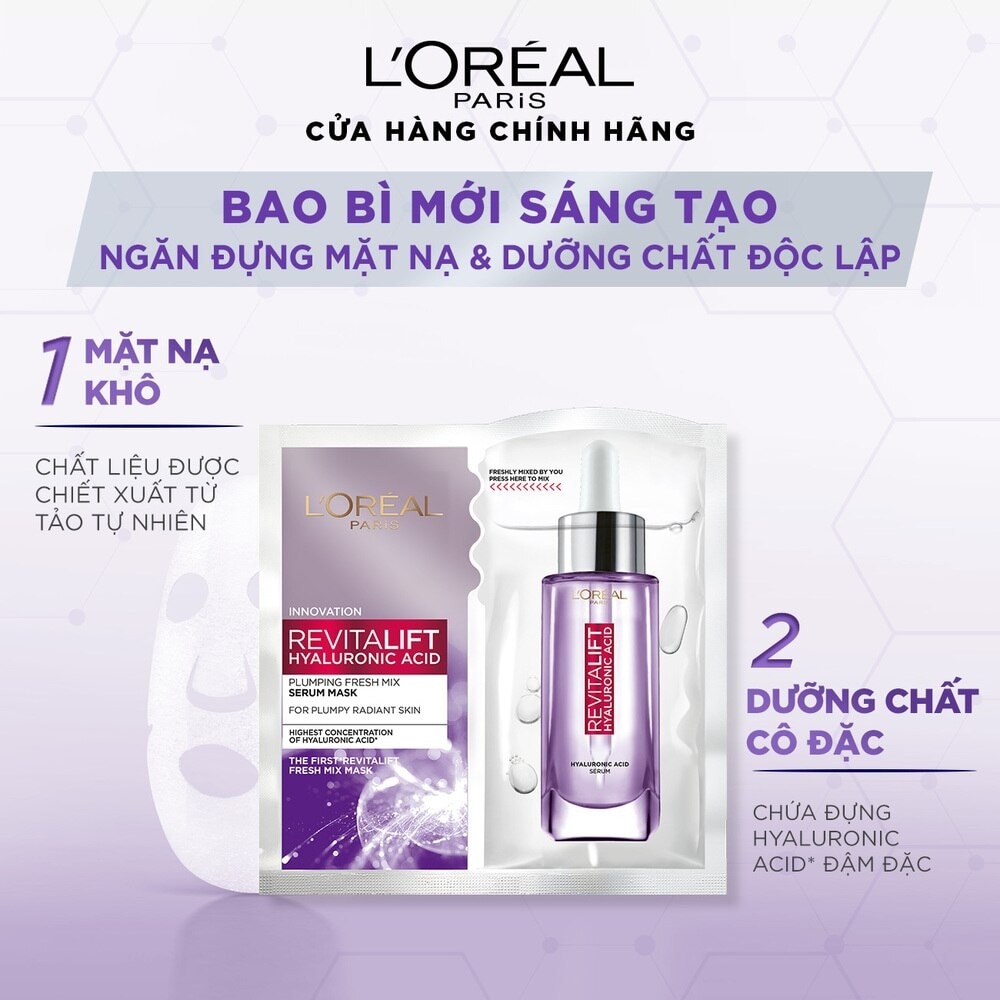 Mặt Nạ L'Oreal Paris Revitalift Hyaluronic Plumping Fresh Mix Serum Mask Dưỡng Chất Căng Mướt Da 33g