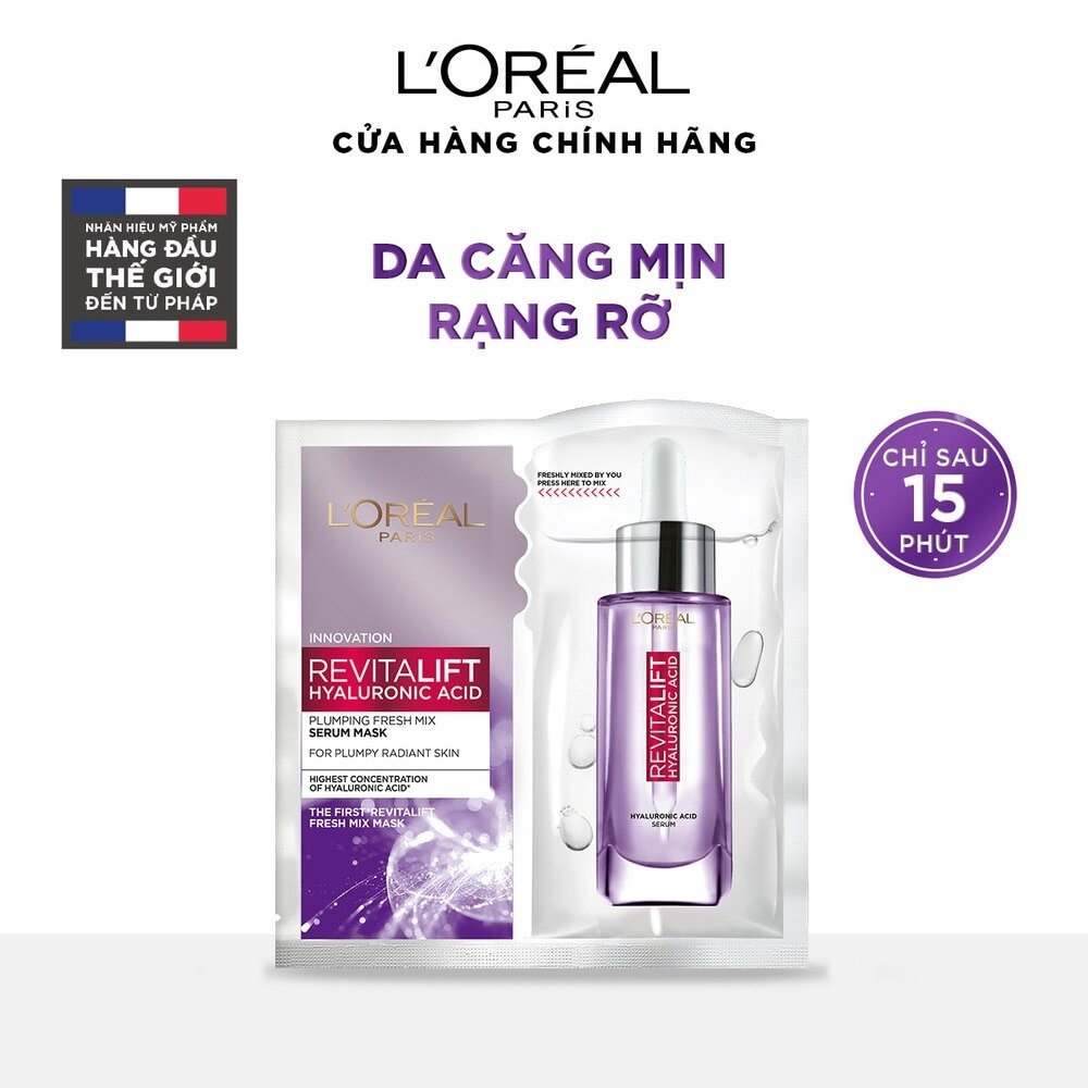 Mặt Nạ L'Oreal Paris Revitalift Hyaluronic Plumping Fresh Mix Serum Mask Dưỡng Chất Căng Mướt Da 33g