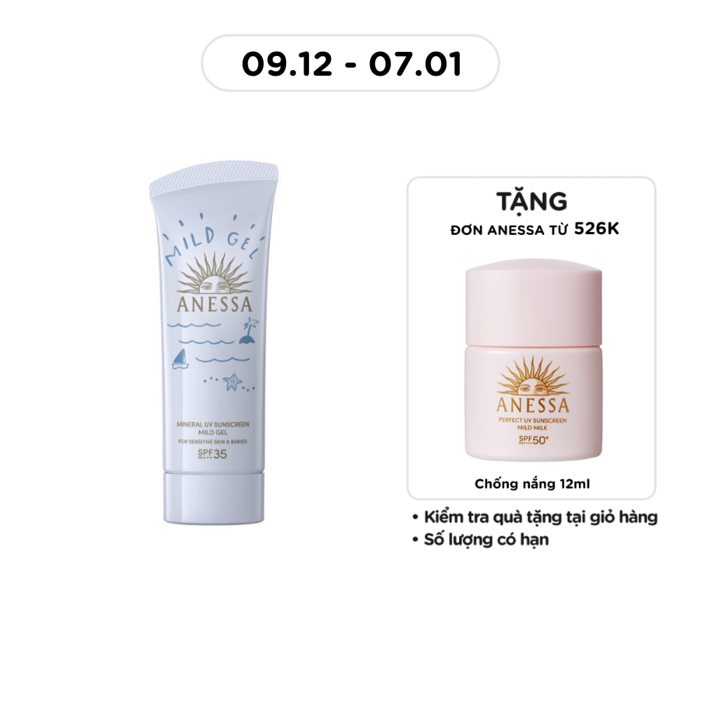 Gel Chống Nắng Anessa Moisture UV Sunscreen Mild Dịu Nhẹ Cho Da Nhạy Cảm & Trẻ Em SPF35 PA+++ 90g