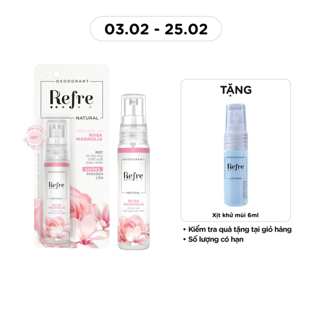 Xịt Khử Mùi Refre Natural Chiết Xuất Thiên Nhiên - Hồng Mộc Lan Rosa Magnolia 30ml