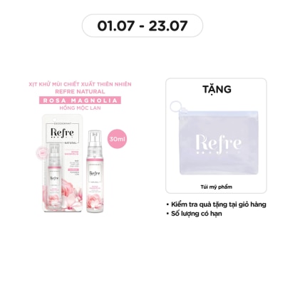 REFRE Xịt Khử Mùi Refre Natural Chiết Xuất Thiên Nhiên - Hồng Mộc Lan Rosa Magnolia 30ml