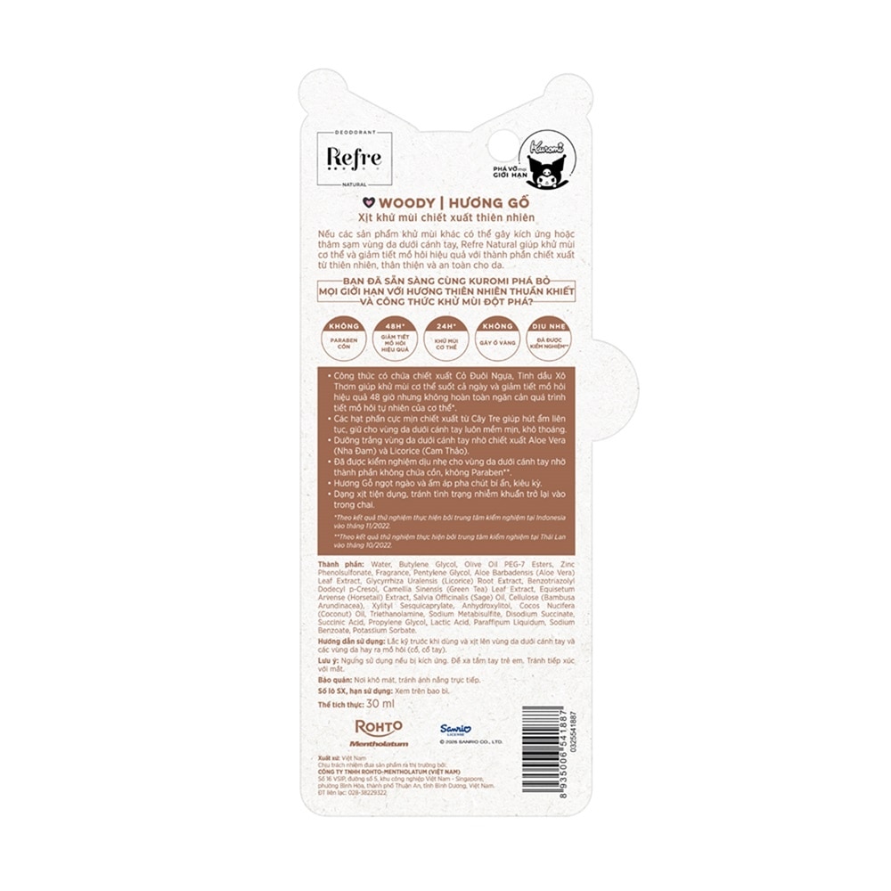 Xịt Khử Mùi Refre Natural Chiết Xuất Thiên Nhiên - Hương Gỗ Woody 30ml