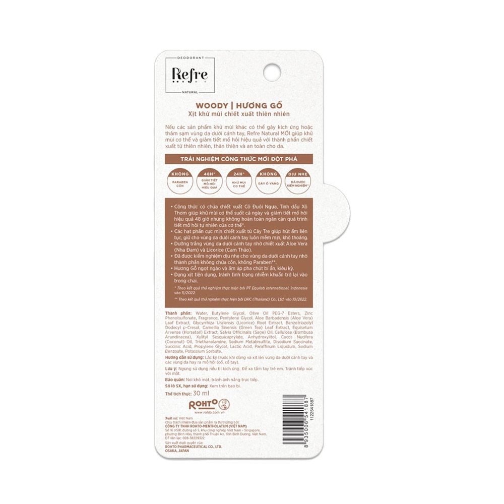 Xịt Khử Mùi Refre Natural Chiết Xuất Thiên Nhiên Hương Gỗ Woody 30ml image