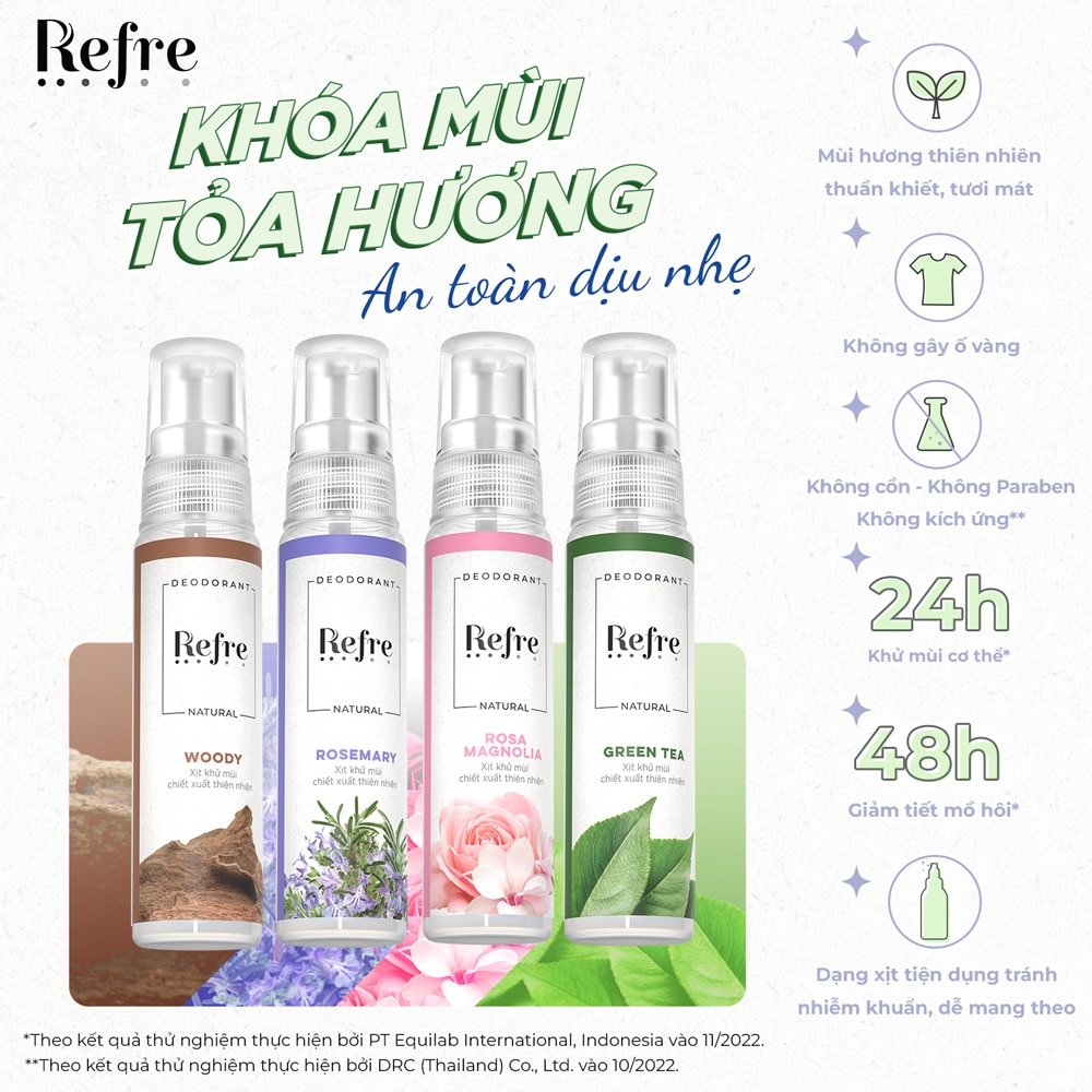 Xịt Khử Mùi Refre Natural Chiết Xuất Thiên Nhiên - Hương Gỗ Woody 30ml