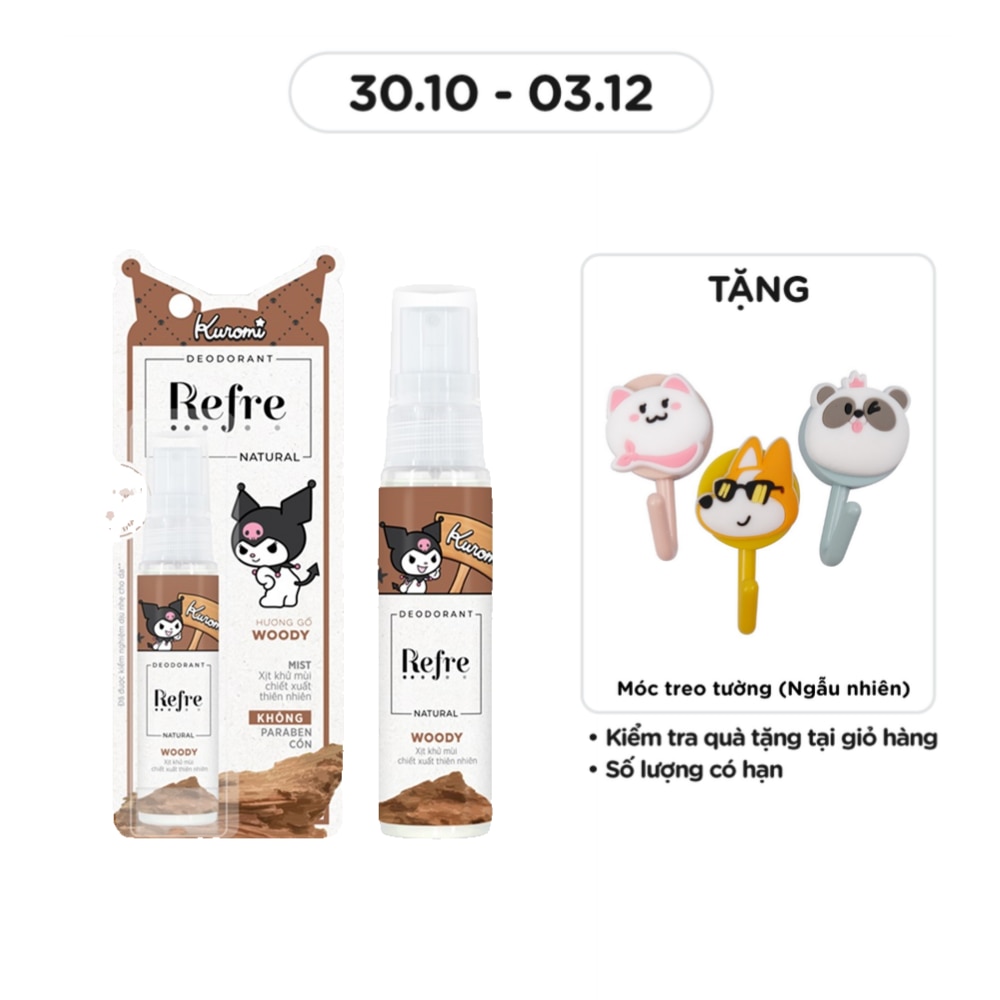 Xịt Khử Mùi Refre Natural Chiết Xuất Thiên Nhiên - Hương Gỗ Woody 30ml