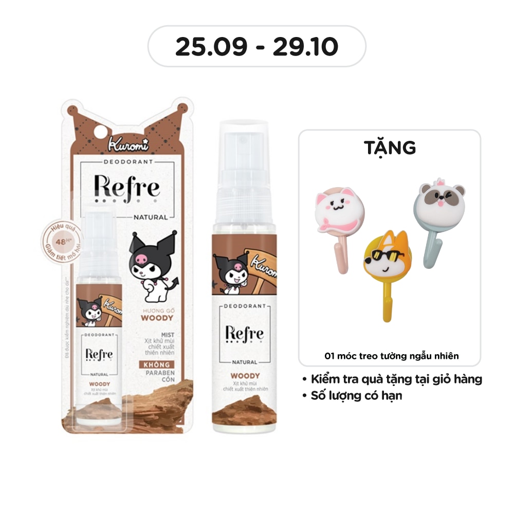 Xịt Khử Mùi Refre Natural Chiết Xuất Thiên Nhiên - Hương Gỗ Woody 30ml