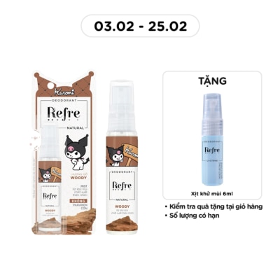 REFRE Xịt Khử Mùi Refre Natural Chiết Xuất Thiên Nhiên - Hương Gỗ Woody 30ml
