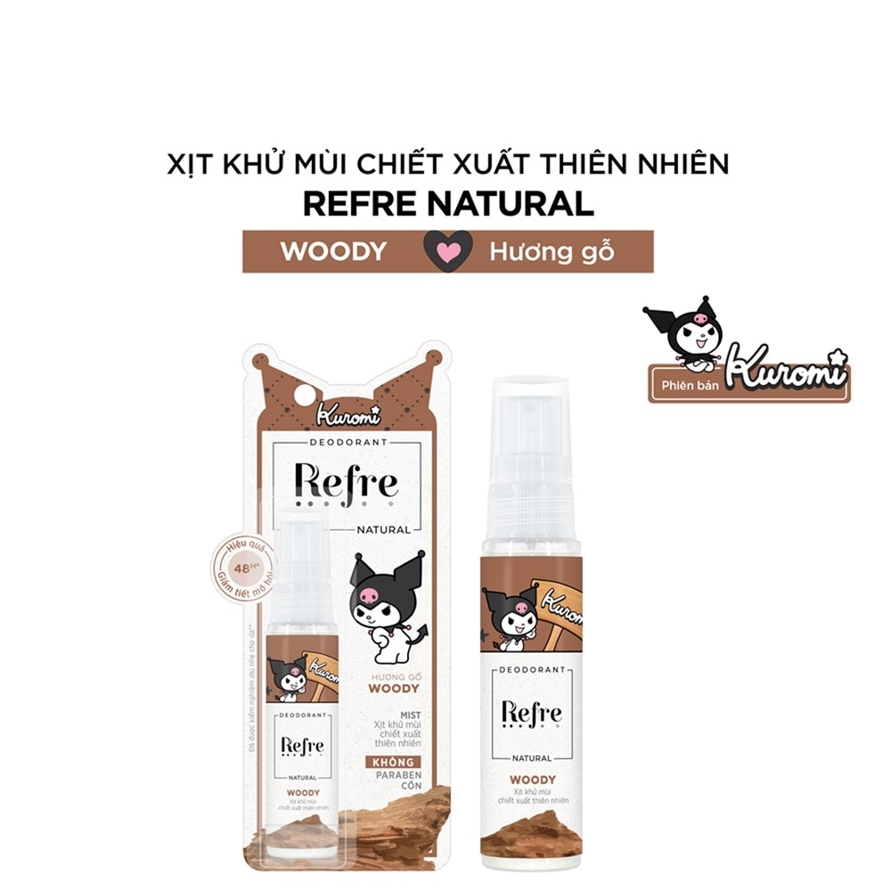 Xịt Khử Mùi Refre Natural Chiết Xuất Thiên Nhiên - Hương Gỗ Woody 30ml