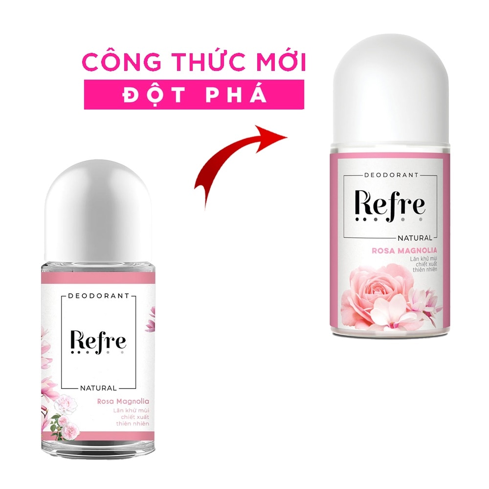 Lăn Khử Mùi Refre Natural Chiết Xuất Thiên Nhiên - Hồng Mộc Lan Rosa Magnolia 40ml