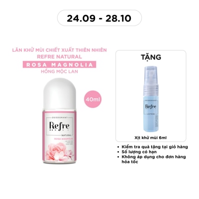 REFRE Lăn Khử Mùi Refre Natural Chiết Xuất Thiên Nhiên Hồng Mộc Lan Rosa Magnolia 40ml image