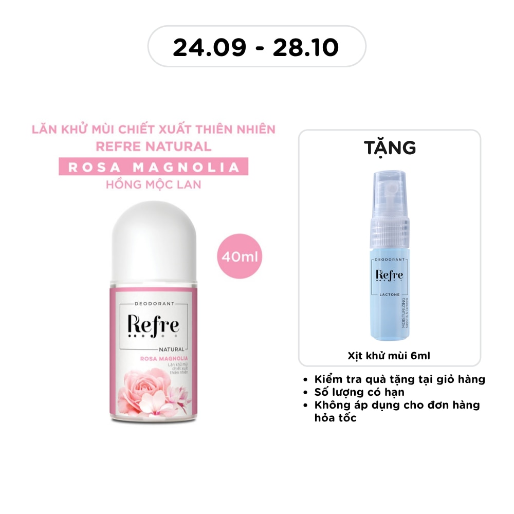 Lăn Khử Mùi Refre Natural Chiết Xuất Thiên Nhiên Hồng Mộc Lan Rosa Magnolia 40ml image