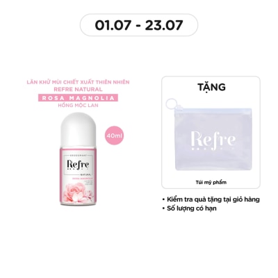 REFRE Lăn Khử Mùi Refre Natural Chiết Xuất Thiên Nhiên - Hồng Mộc Lan Rosa Magnolia 40ml