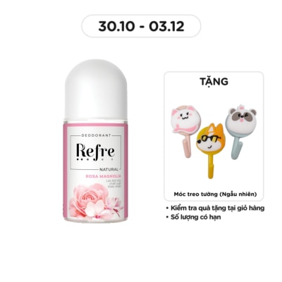 REFRE Lăn Khử Mùi Refre Natural Chiết Xuất Thiên Nhiên - Hồng Mộc Lan Rosa Magnolia 40ml