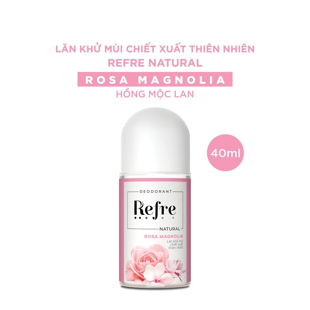Lăn Khử Mùi Refre Natural Chiết Xuất Thiên Nhiên - Hồng Mộc Lan Rosa Magnolia 40ml