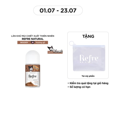 REFRE Lăn Khử Mùi Refre Natural Chiết Xuất Thiên Nhiên - Hương Gỗ Woody 40ml