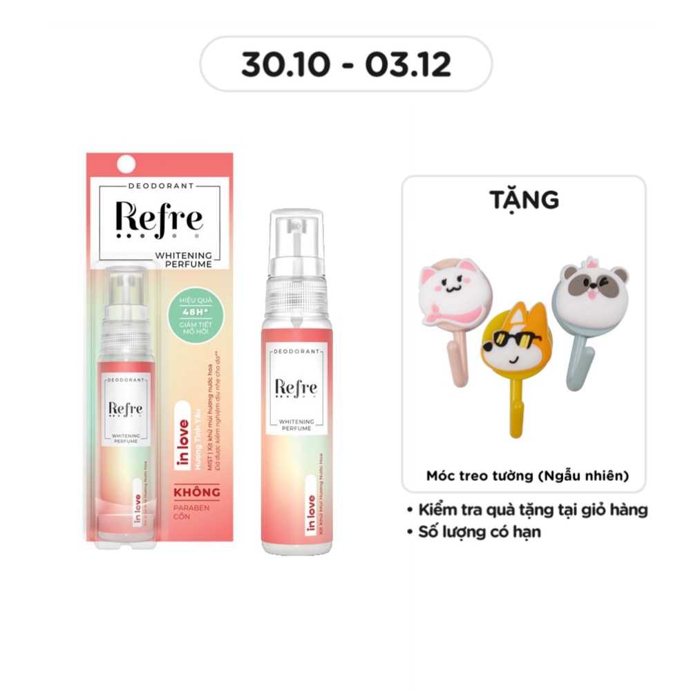 Xịt Khử Mùi Refre Whitening Perfume Nước Hoa - Hương Tình Yêu In Love 30ml