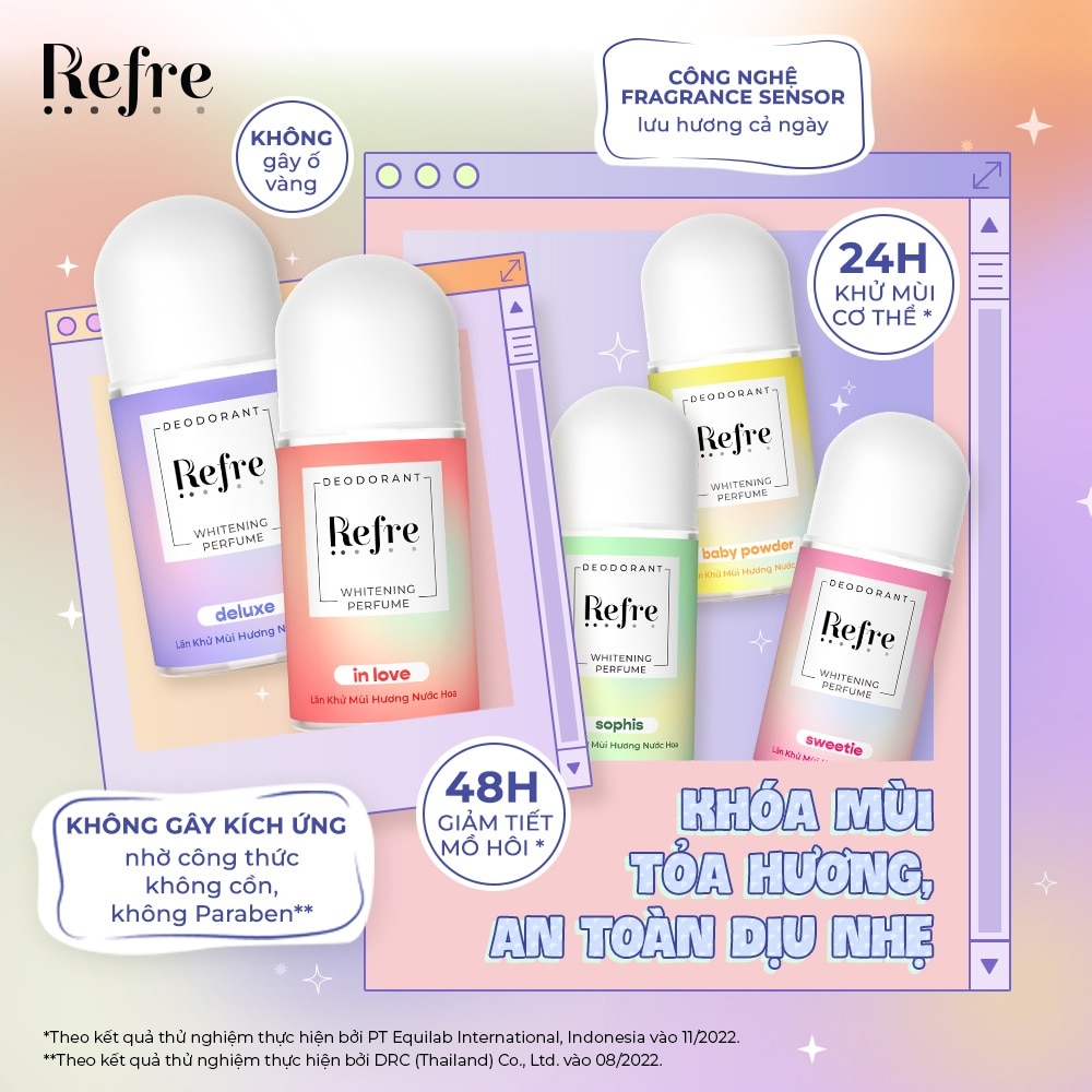 Lăn Khử Mùi Refre Whitening Perfume Nước Hoa - Hương Tình Yêu In Love 40ml
