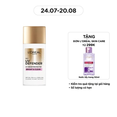 L'OREAL PARIS Kem Chống Nắng L’Oréal Paris UV Defender SPF50+ PA++++ Bright & Clear Nâng Tông Giảm Thâm 50ml