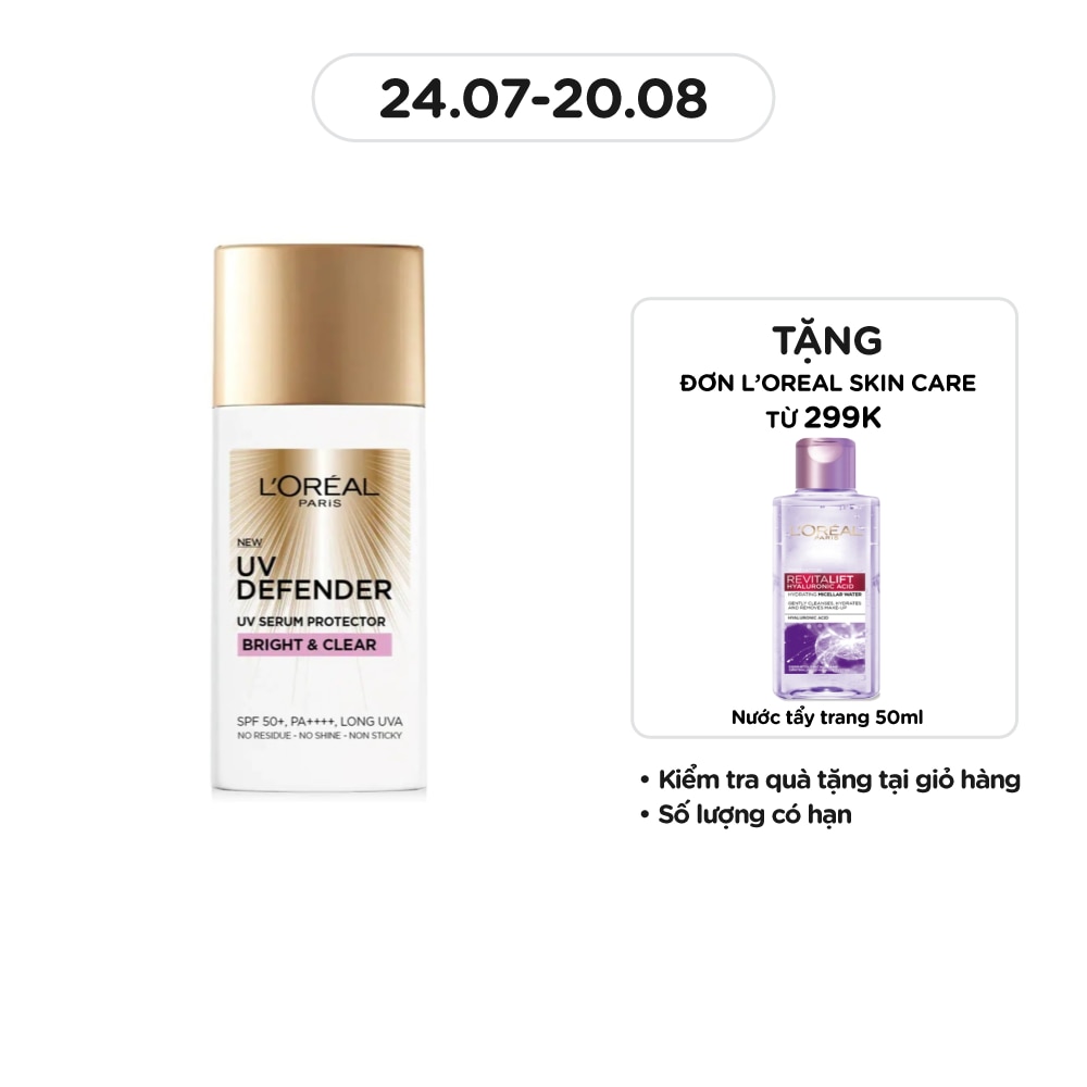 Kem Chống Nắng L’Oréal Paris UV Defender SPF50+ PA++++ Bright & Clear Nâng Tông Giảm Thâm 50ml