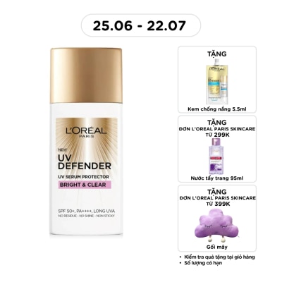 L'OREAL PARIS - Kem Chống Nắng L’Oréal Paris UV Defender SPF50+ PA++++ Bright & Clear Nâng Tông Giảm Thâm 50ml