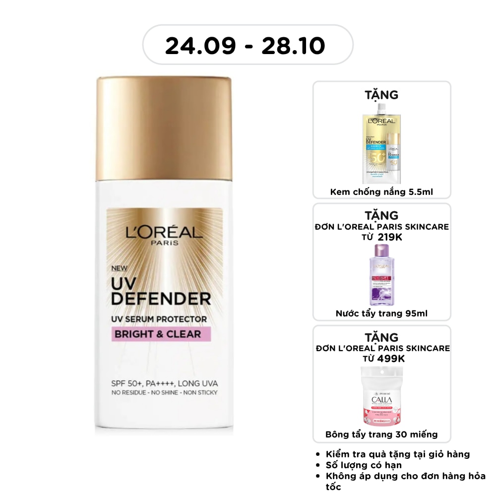 Kem Chống Nắng L’Oréal Paris UV Defender SPF50+ PA++++ Bright & Clear Nâng Tông Giảm Thâm 50ml image