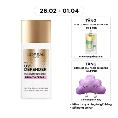 L'OREAL PARIS Kem Chống Nắng L’Oréal Paris UV Defender SPF50+ PA++++ Bright & Clear Nâng Tông Giảm Thâm 50ml