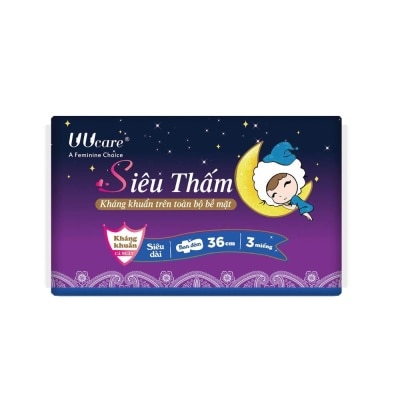 UUCARE Sanitary Napkin Young Girl Anti Bacterial & Super Absorbent - Night Pad 36cm 3 Pieces