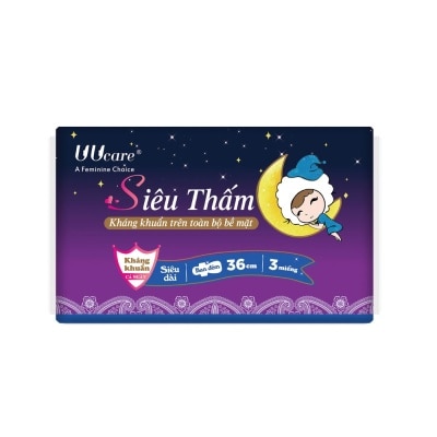 UUCARE Băng Vệ Sinh UUcare Young Girl Kháng Khuẩn Siêu Thấm Loại Ban Đêm 36cm 3 Miếng