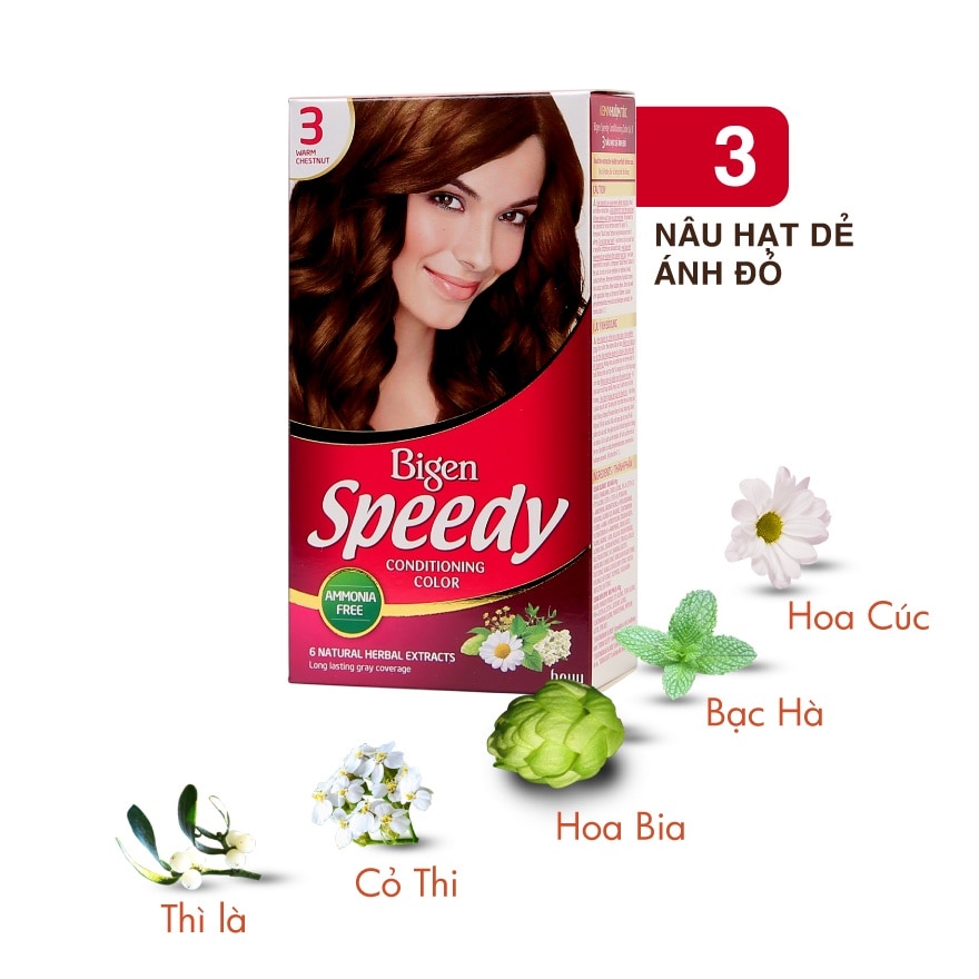 Kem Nhuộm Tóc Phủ Bạc Bigen Speedy Conditioning Color 40g + 40g .#3 Nâu Hạt Dẻ Ánh Đỏ