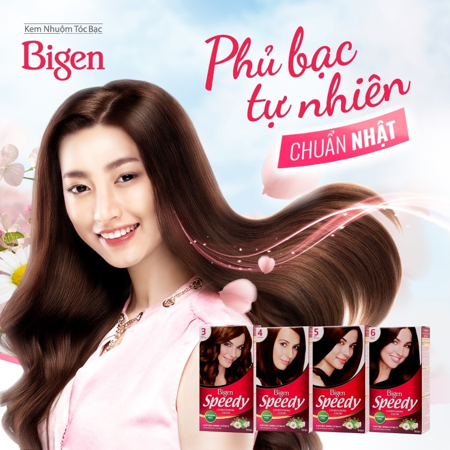Kem Nhuộm Tóc Phủ Bạc Bigen Speedy Conditioning Color 40g + 40g .#4 Nâu Hạt Dẻ