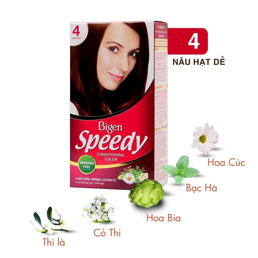 Kem Nhuộm Tóc Phủ Bạc Bigen Speedy Conditioning Color 40g + 40g .#4 Nâu Hạt Dẻ