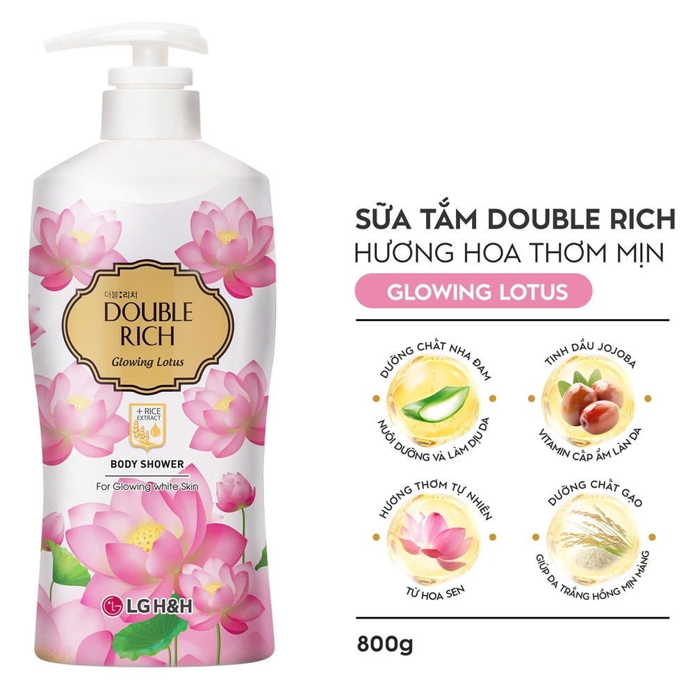Sữa Tắm Double Rich Glowing Lotus Chiết Xuất Hoa Sen & Tinh Chất Gạo 800g