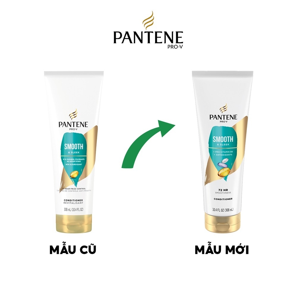 Dầu Xả Pantene ProV Smooth & Sleek Conditioner Óng Mượt Mái Tóc 308ml
