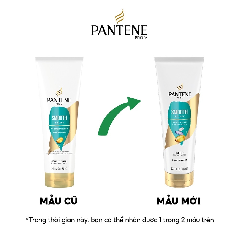 Dầu Xả Pantene ProV Smooth & Sleek Conditioner Óng Mượt Mái Tóc 308ml