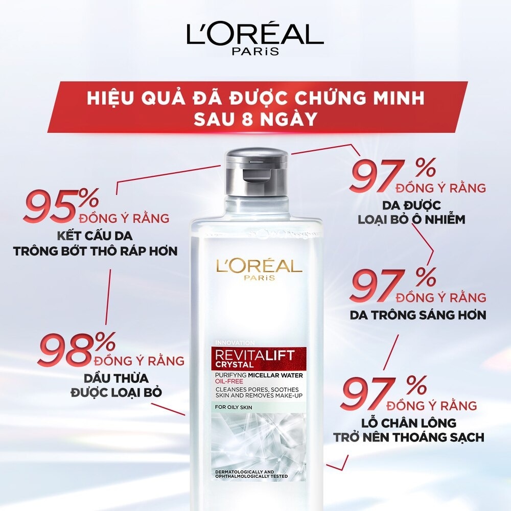 Nước Tẩy Trang L’Oréal Paris Revitalift Crystal Purifying Micellar Water Cho Da Dầu 400ml