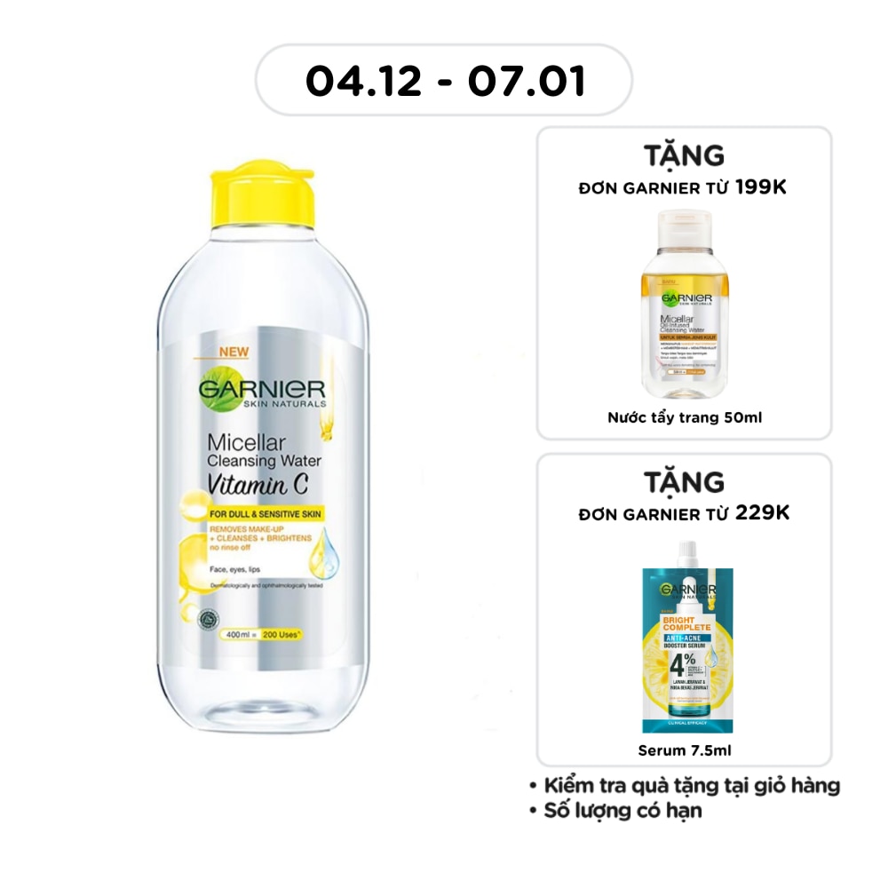 Nước Làm Sạch & Tẩy Trang Garnier Micellar Cleansing Water Vitamin C Sáng Da 400ml