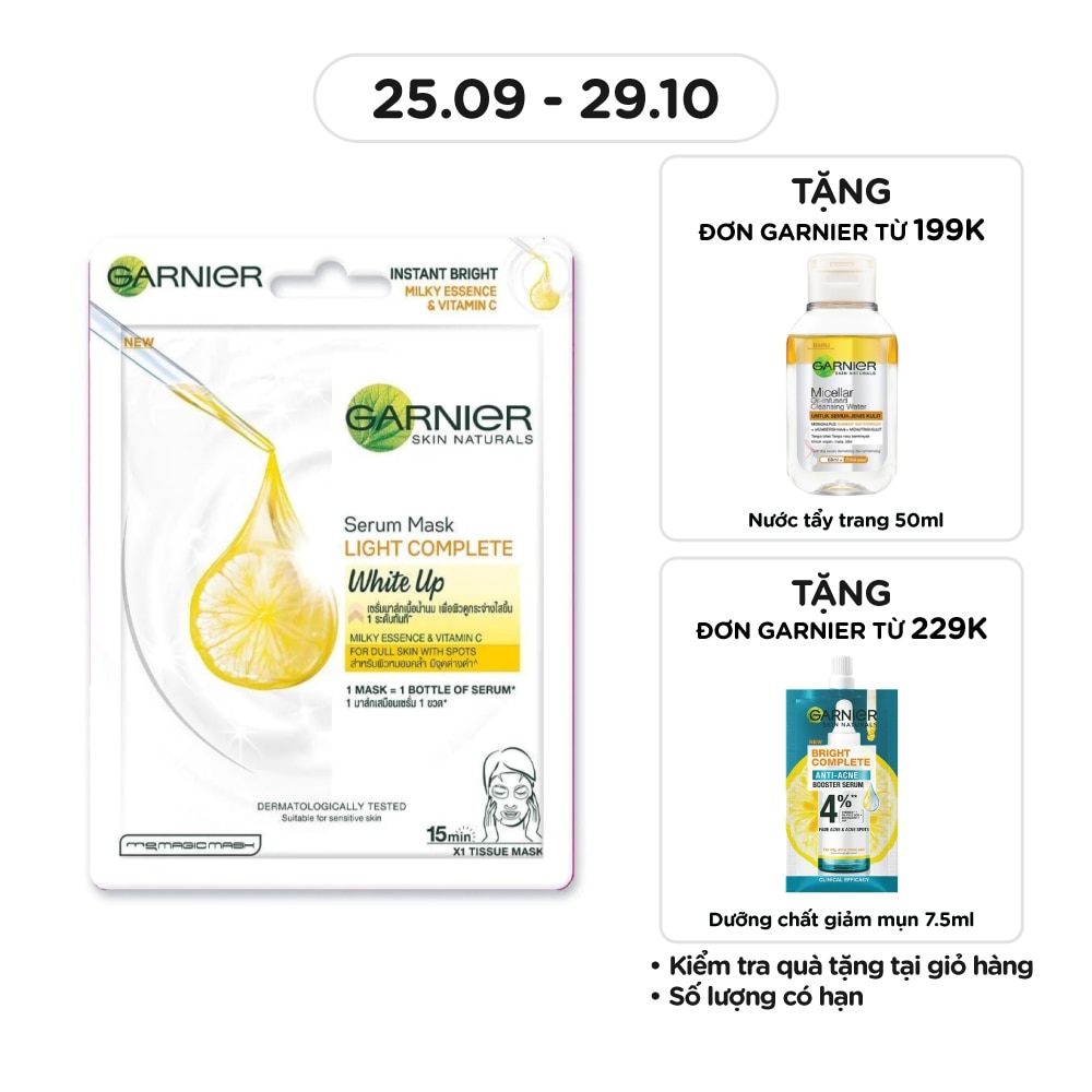Mặt Nạ Garnier Serum Mask Light Complete White Up Tinh Chất Sữa & Vitamin C Sáng Da 28g