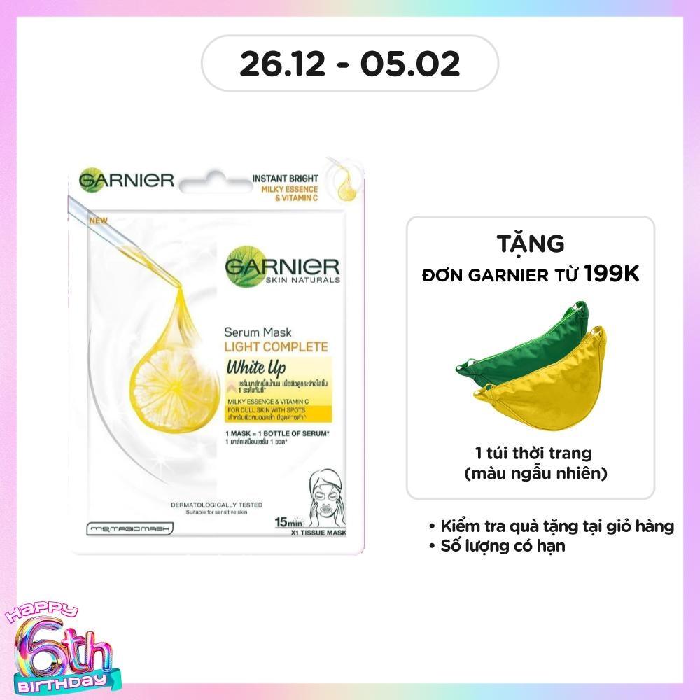 Mặt Nạ Garnier Serum Mask Light Complete White Up Tinh Chất Sữa & Vitamin C Sáng Da 28g