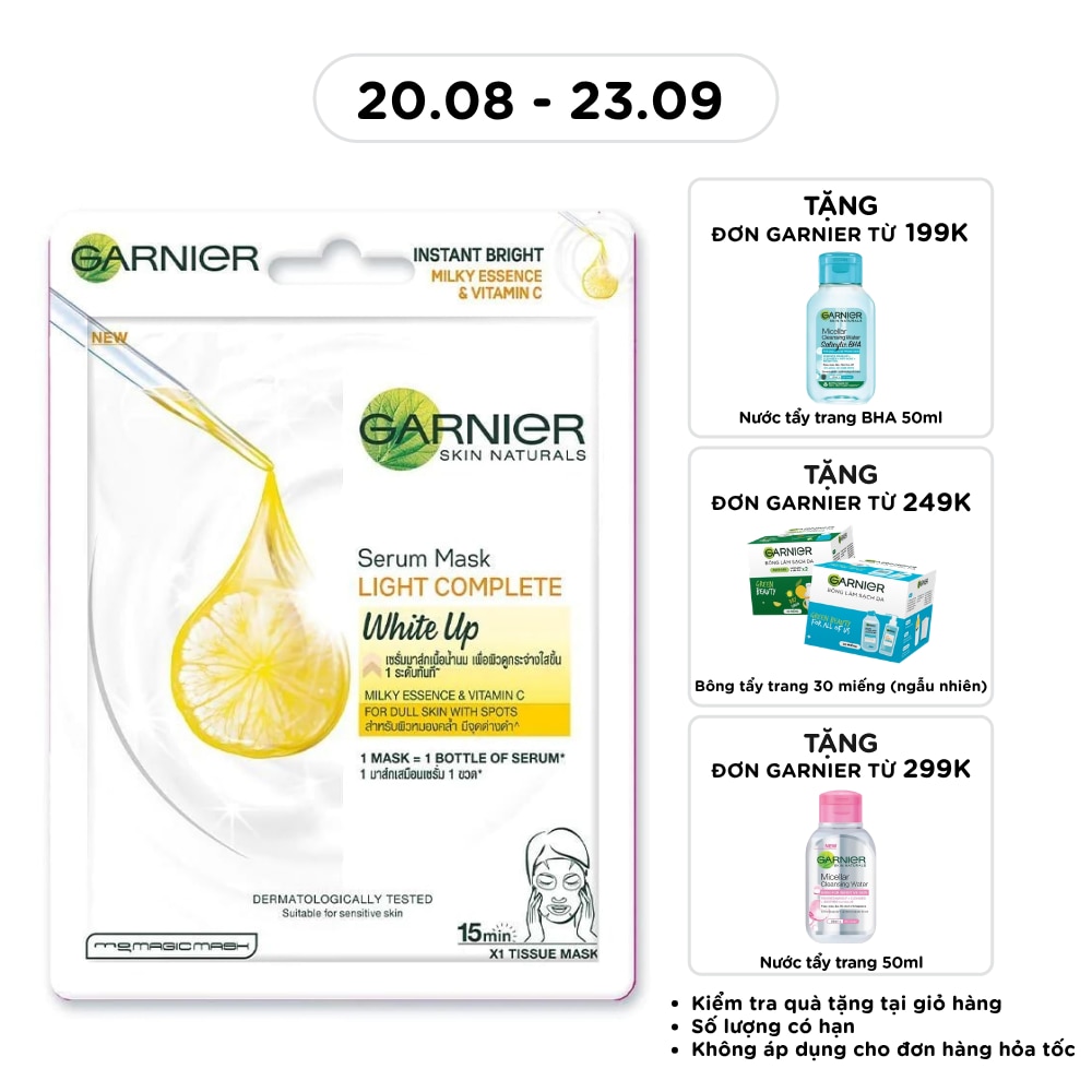 Mặt Nạ Garnier Serum Mask Light Complete White Up Tinh Chất Sữa & Vitamin C Sáng Da 28g image
