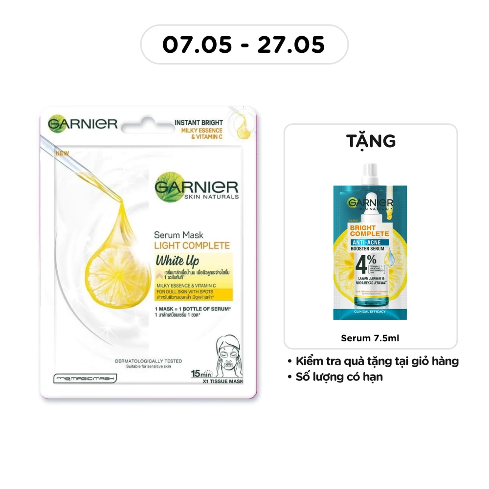 Mặt Nạ Garnier Serum Mask Light Complete White Up Tinh Chất Sữa & Vitamin C Sáng Da 28g