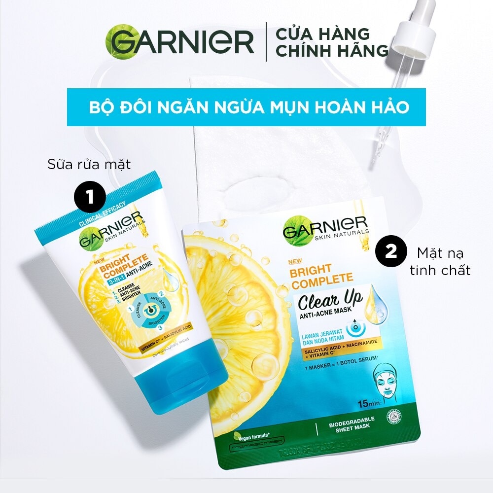 Mặt Nạ Garnier Bright Complete Clear Up Anti-Acne Mask Ngừa Mụn 23g