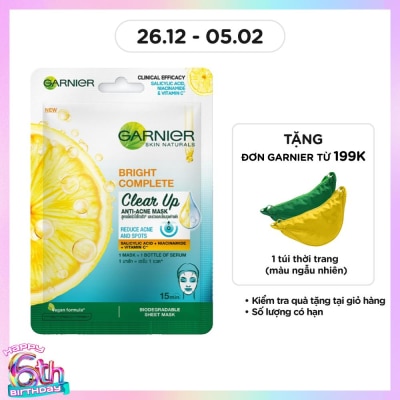 GARNIER Mặt Nạ Garnier Bright Complete Clear Up Anti-Acne Mask Ngừa Mụn 23g